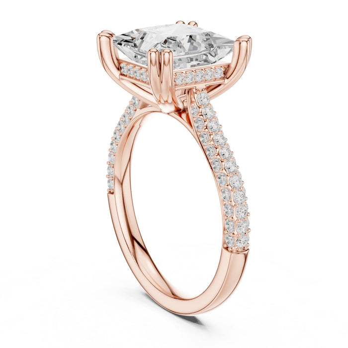 Princess Lab Grown Diamond Pave Engagement Ring yellow gold video