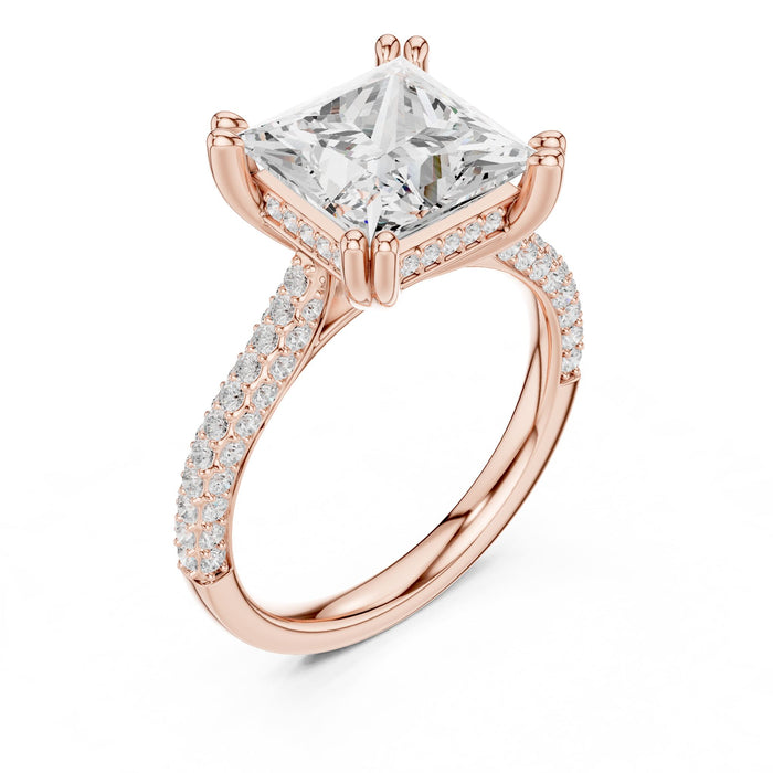 Princess Lab Grown Diamond Pave Engagement Ring rose gold video