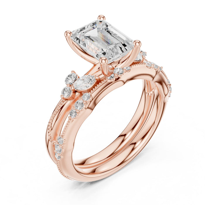 Emerald Lab Grown Diamond Side-Stone Engagement Ring rose gold video