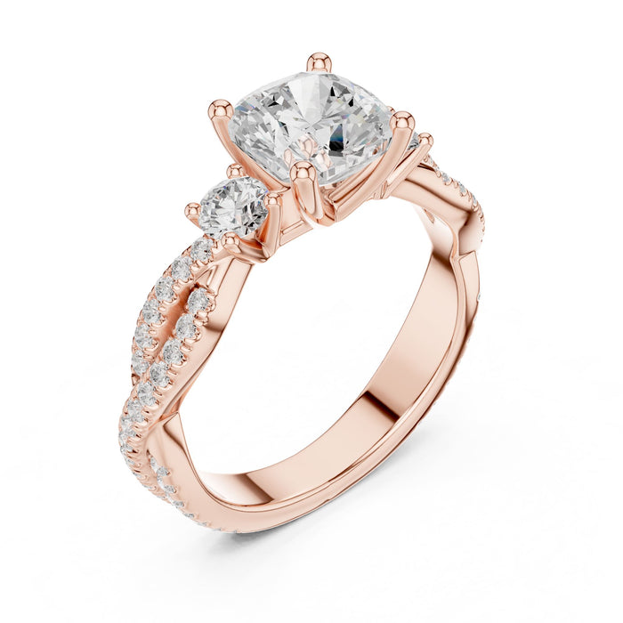Cushion Lab Grown Diamond Three-Stone Engagement Ring rose gold video
