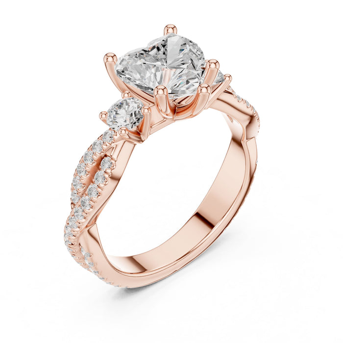 Heart Lab Grown Diamond Three-Stone Engagement Ring rose gold video