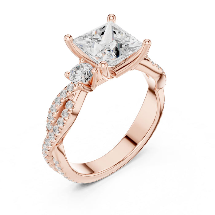 Princess Lab Grown Diamond Side-Stone Engagement Ring rose gold video