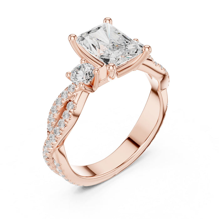 Radiant Lab Grown Diamond Three-Stone Engagement Ring rose gold video