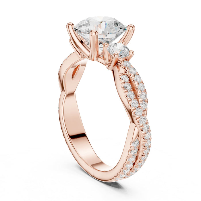 Round Lab Grown Diamond Three-Stone Engagement Ring yellow gold video