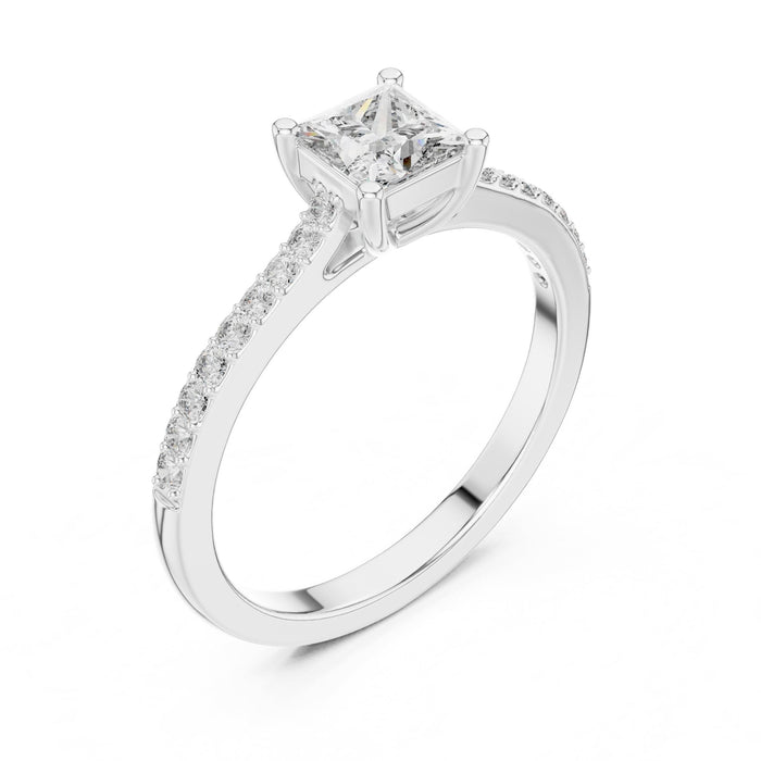 Princess Lab Grown Diamond Side-Stone Engagement Ring yellow gold video