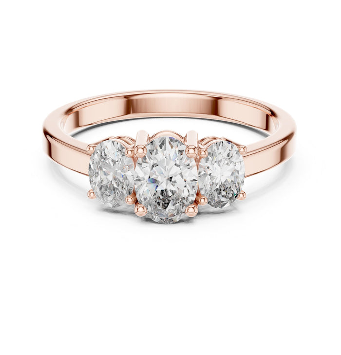 Oval Lab Grown Diamond Three-Stone Engagement Ring rose gold video