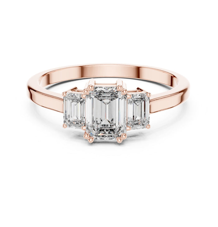 Emerald Lab Grown Diamond Three-Stone Engagement Ring rose gold video
