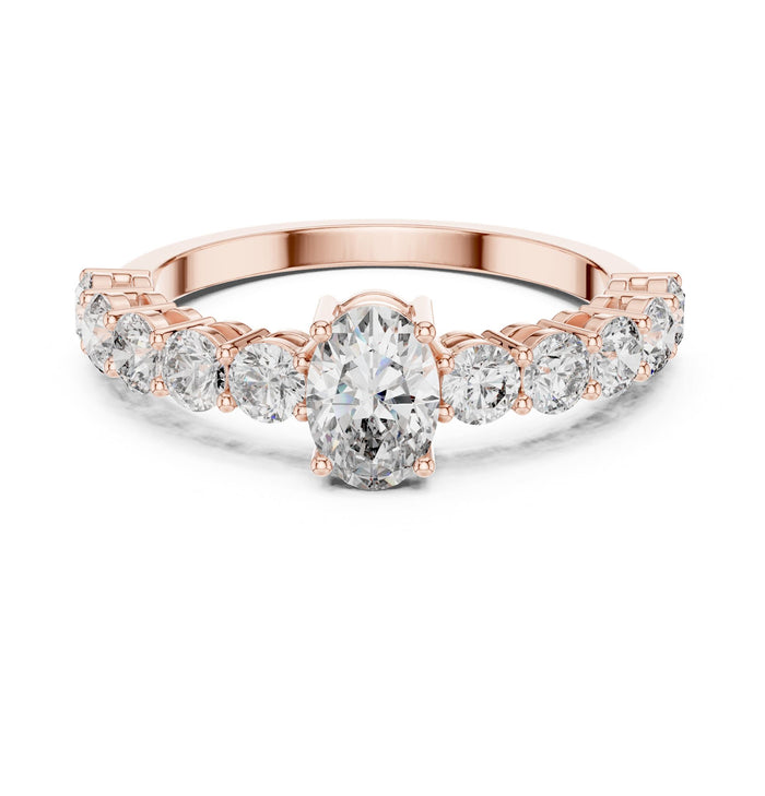 Oval Lab Grown Diamond Side-Stone Engagement Ring rose gold video