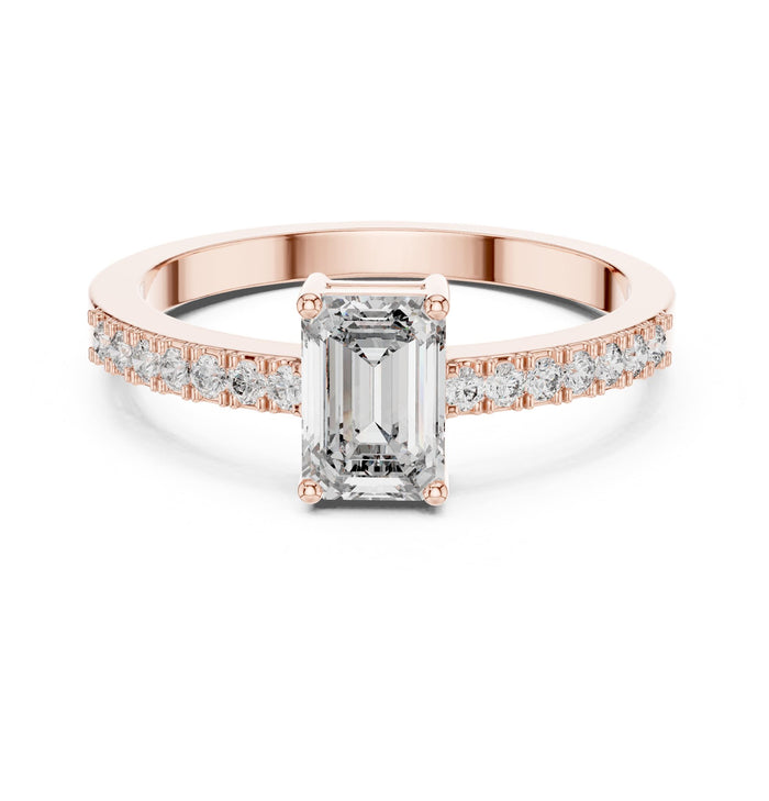 Emerald Lab Grown Diamond Pave Engagement Ring rose gold video