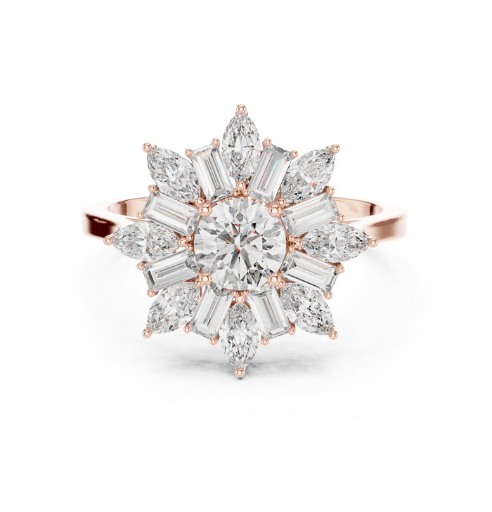 Round Lab Grown Diamond Cluster Engagement Ring rose gold video