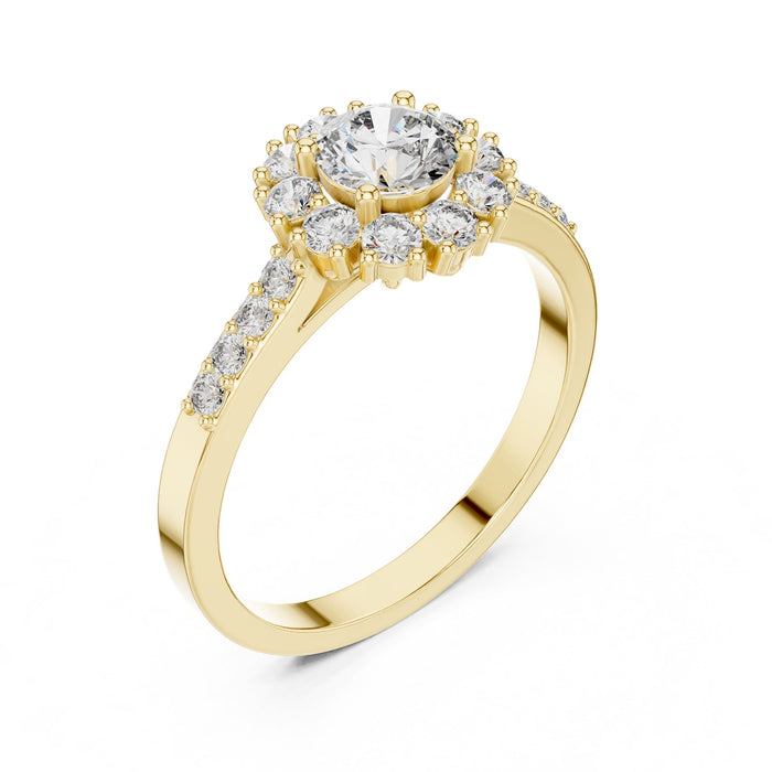 Round Lab Grown Diamond Halo Engagement Ring yellow gold video