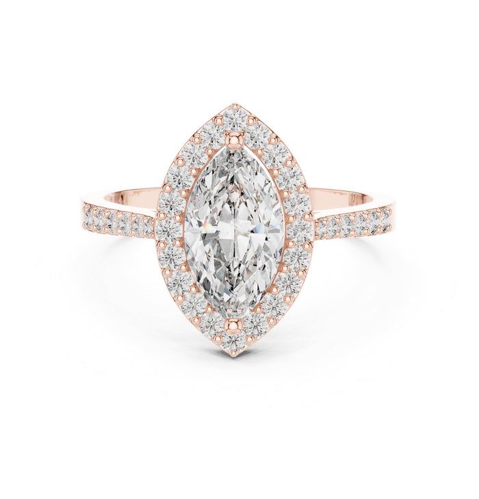 Marquise Lab Grown Diamond Halo Engagement Ring rose gold video