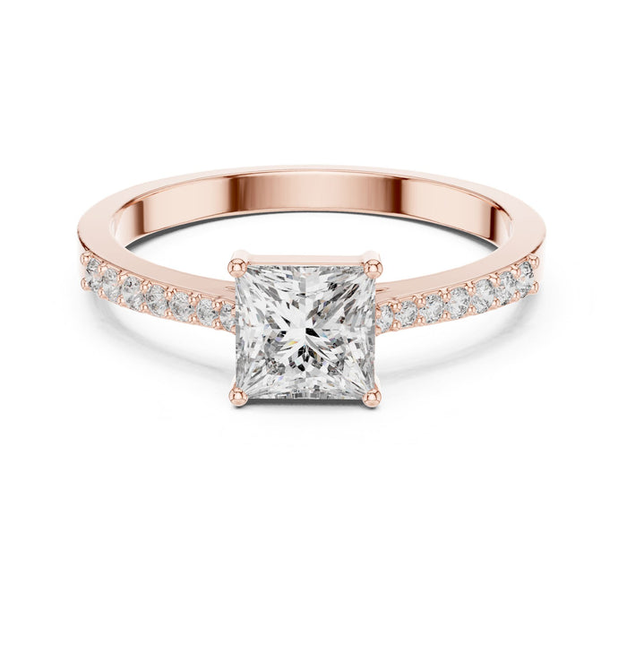 Princess Lab Grown Diamond Pave Engagement Ring rose gold video