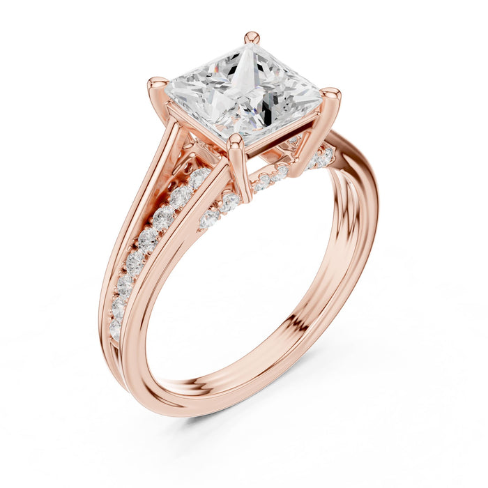 Princess Lab Grown Diamond Side-Stone Engagement Ring rose gold video