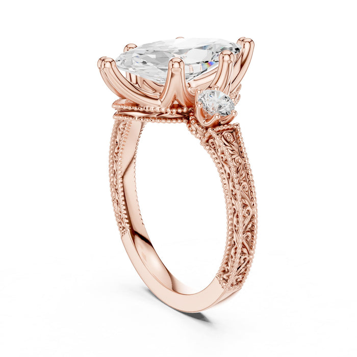 Marquise Lab Grown Diamond Three-Stone Engagement Ring yellow gold video