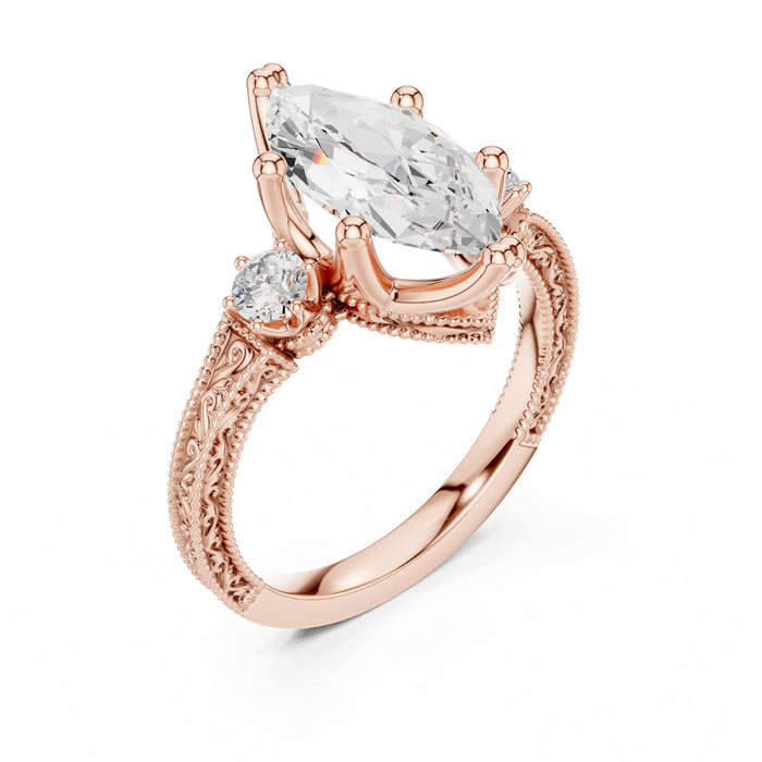 Marquise Lab Grown Diamond Three-Stone Engagement Ring rose gold video