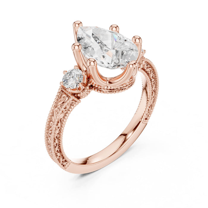 Pear Lab Grown Diamond Three-Stone Engagement Ring rose gold video