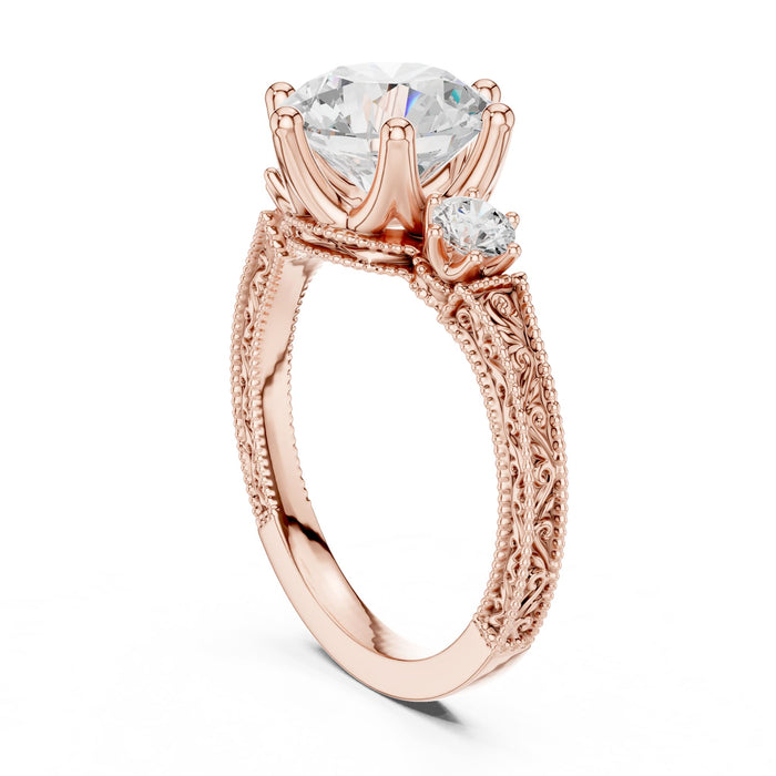 Round Lab Grown Diamond Three-Stone Engagement Ring yellow gold video