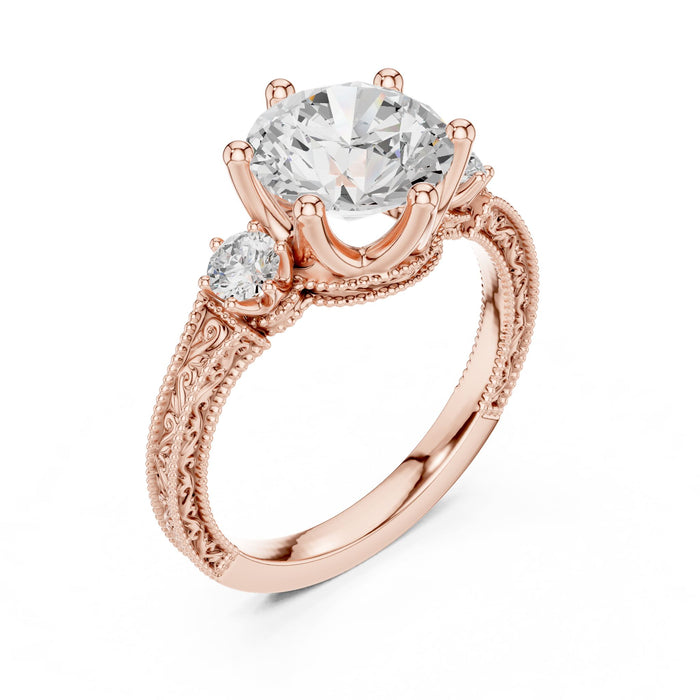 Round Lab Grown Diamond Three-Stone Engagement Ring rose gold video