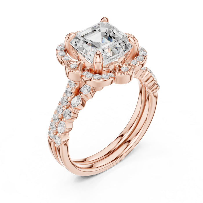 Asscher Lab Grown Diamond Halo Engagement Ring rose gold video