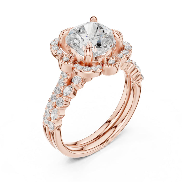 Cushion Lab Grown Diamond Halo Engagement Ring rose gold video