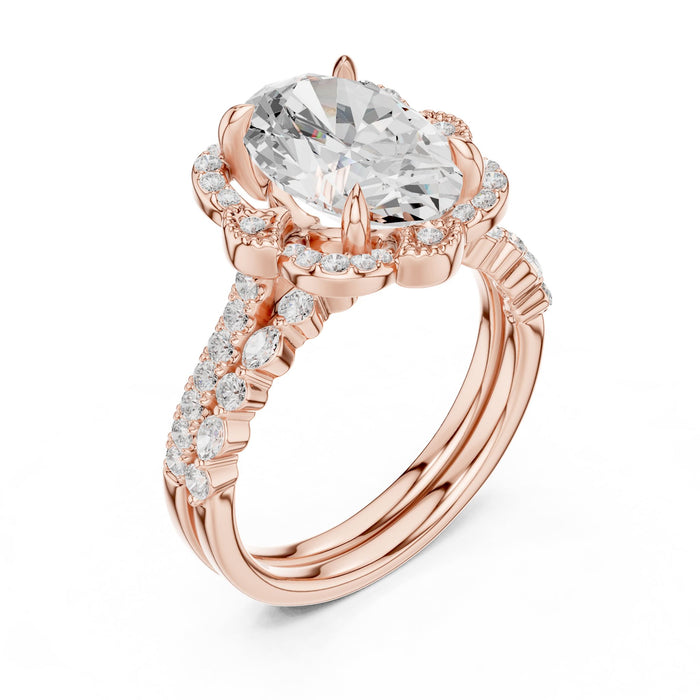 Oval Lab Grown Diamond Halo Engagement Ring rose gold video