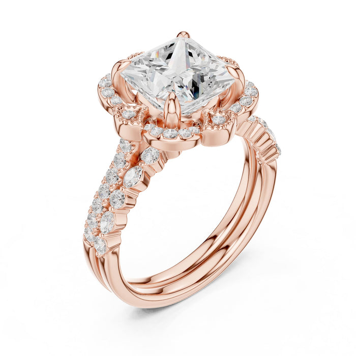 Princess Lab Grown Diamond Halo Engagement Ring rose gold video