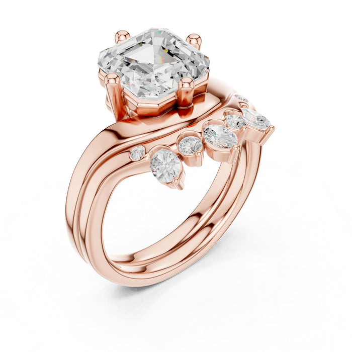 Asscher Lab Grown Diamond Side-Stone Engagement Ring rose gold video