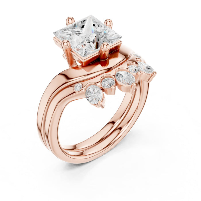 Princess Lab Grown Diamond Side-Stone Engagement Ring rose gold video