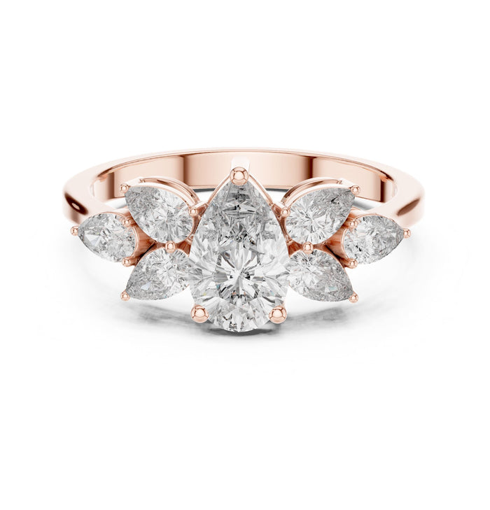 Pear Lab Grown Diamond Cluster Engagement Ring rose gold video