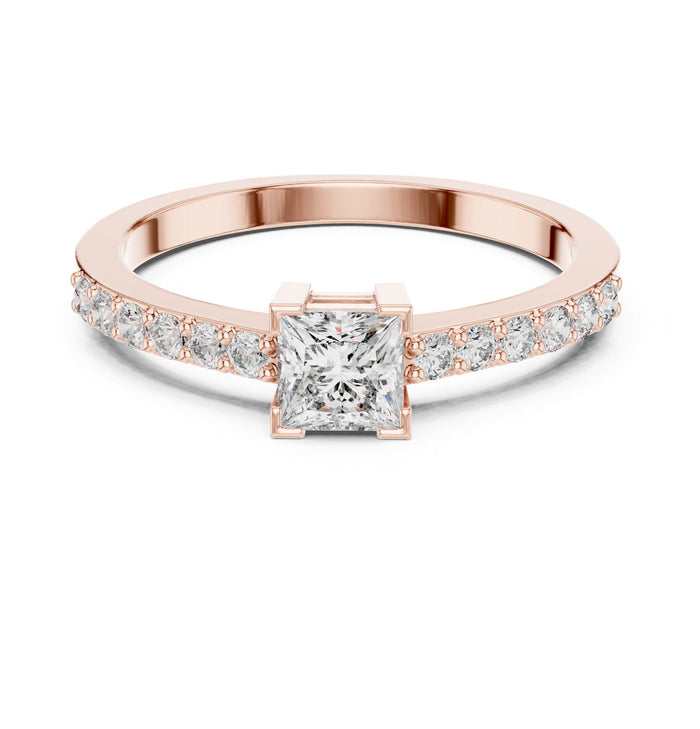 Princess Lab Grown Diamond Pave Engagement Ring rose gold video