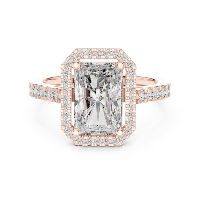 Emerald Lab Grown Diamond Halo Engagement Ring rose gold video