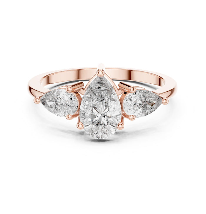 Pear Lab Grown Diamond Three-Stone Engagement Ring rose gold video