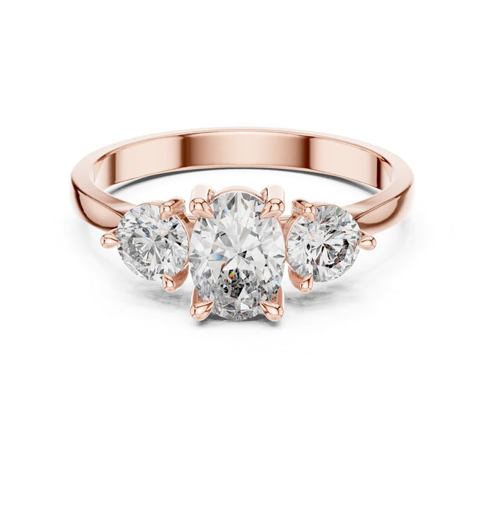 Oval Lab Grown Diamond Three-Stone Engagement Ring rose gold video