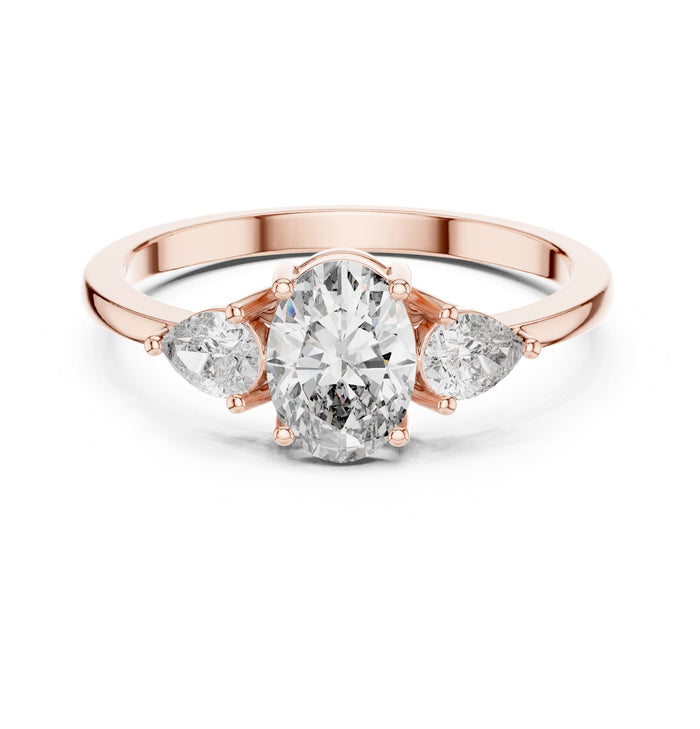 Oval Lab Grown Diamond Three-Stone Engagement Ring rose gold video