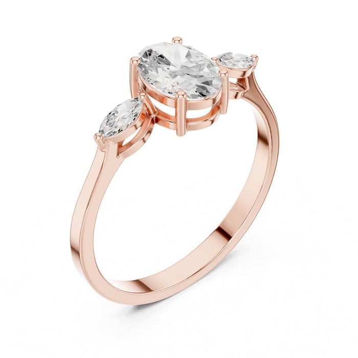 Oval Lab Grown Diamond Three-Stone Engagement Ring rose gold video