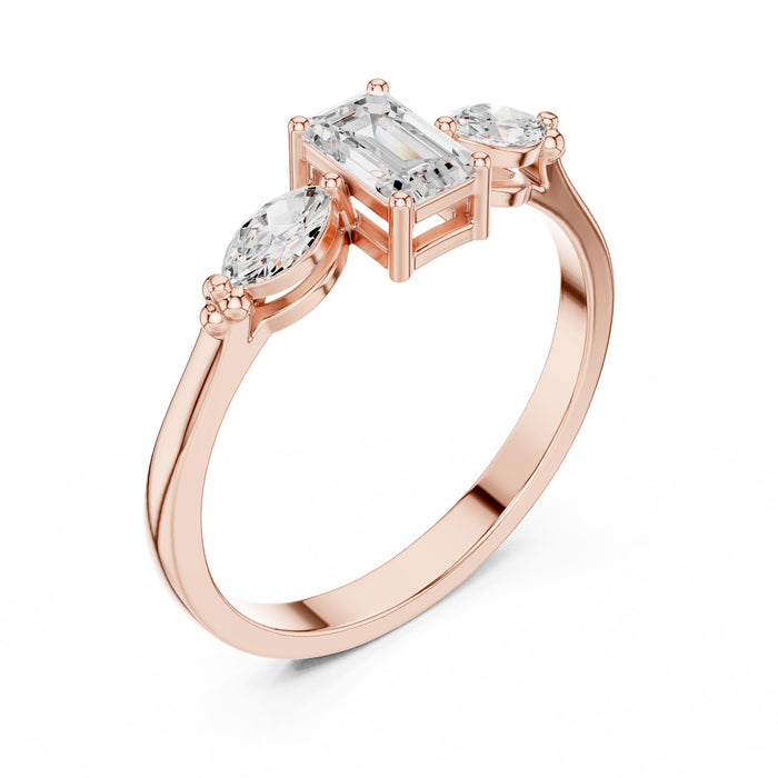 Emerald Lab Grown Diamond Three-Stone Engagement Ring rose gold video