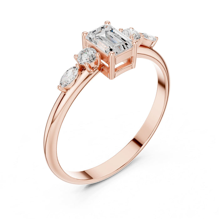 Emerald Lab Grown Diamond Three-Stone Engagement Ring rose gold video