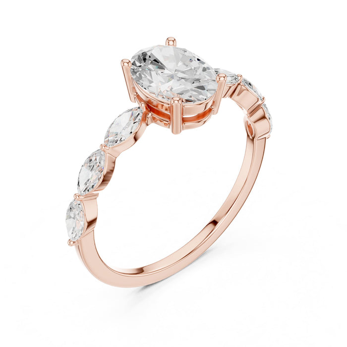 Oval Lab Grown Diamond Side-Stone Engagement Ring rose gold video