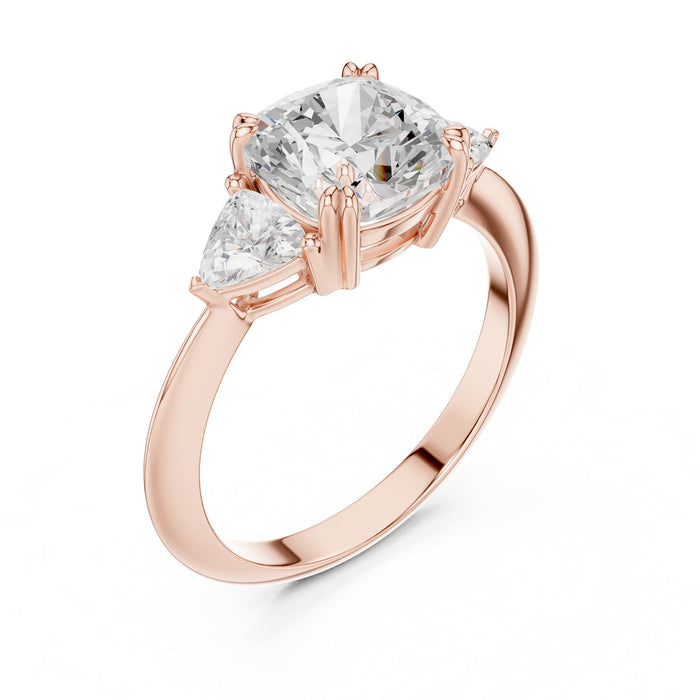 Cushion Lab Grown Diamond Three-Stone Engagement Ring rose gold video