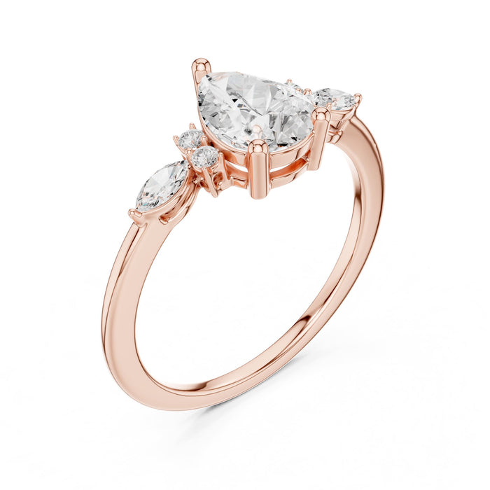 Pear Lab Grown Diamond Side-Stone Engagement Ring rose gold video
