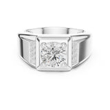 Round Lab Grown Diamond Side-Stone Engagement Ring