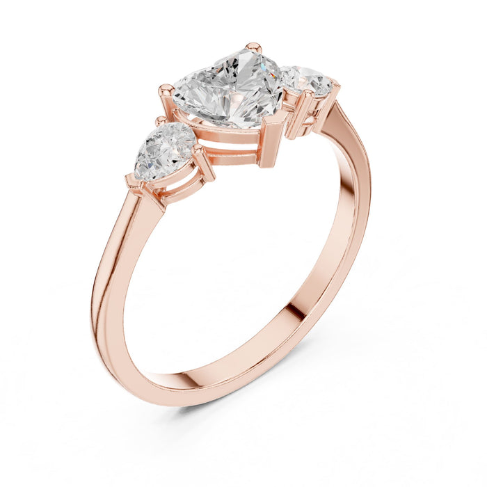 Heart Lab Grown Diamond Three-Stone Engagement Ring rose gold video