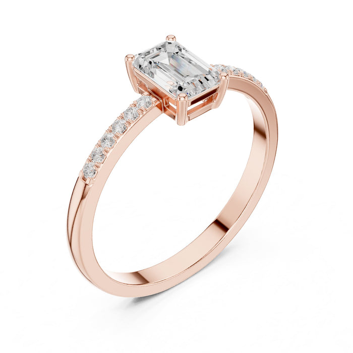 Emerald Lab Grown Diamond Side-Stone Engagement Ring rose gold video