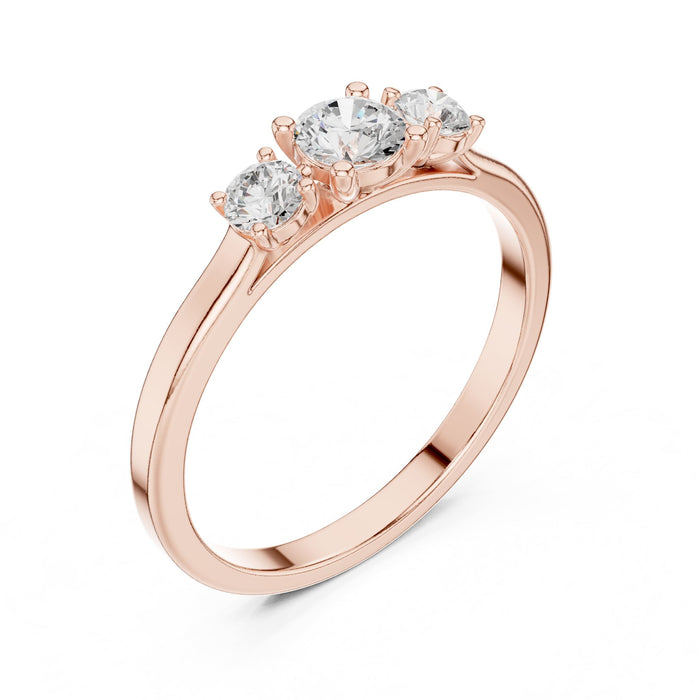 Round Lab Grown Diamond Three-Stone Engagement Ring rose gold video