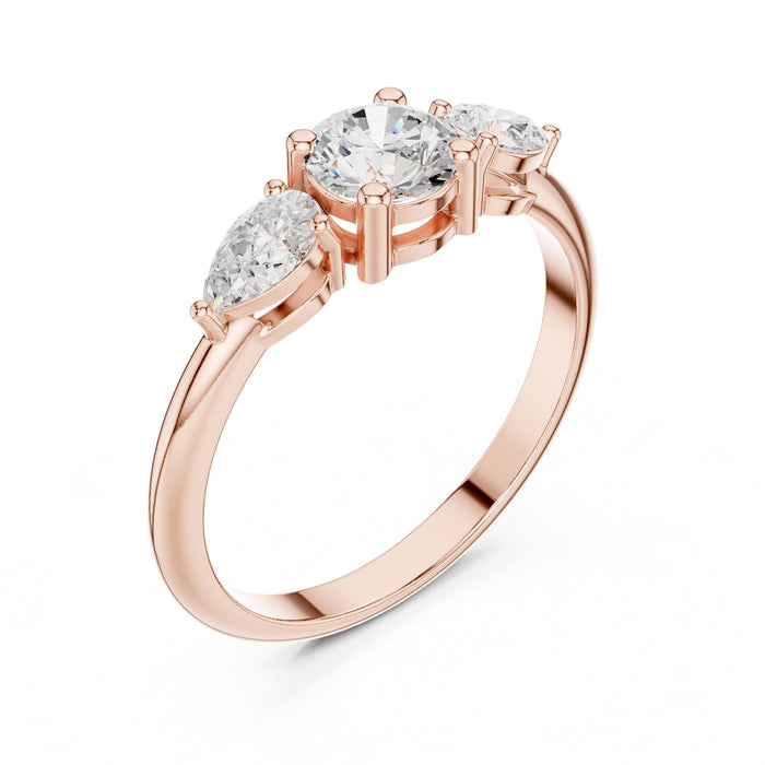 Round Lab Grown Diamond Three-Stone Engagement Ring rose gold video
