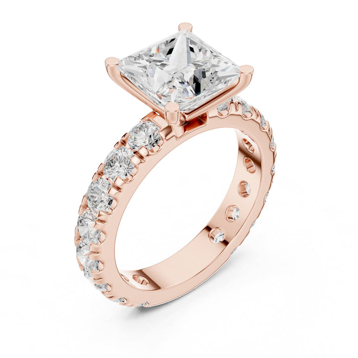 Princess Lab Grown Diamond Pave Engagement Ring rose gold video