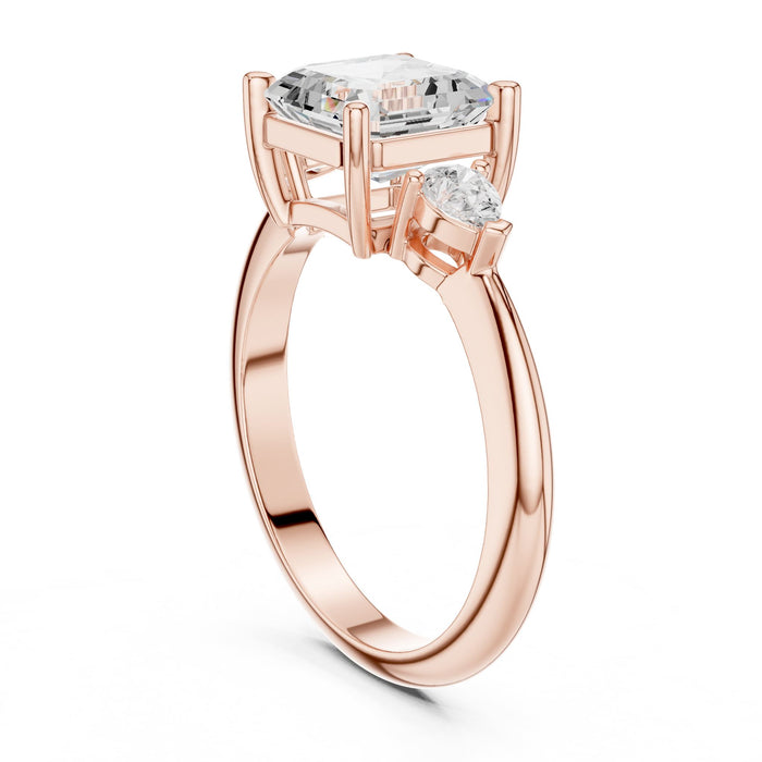 Asscher Lab Grown Diamond Three-Stone Engagement Ring yellow gold video