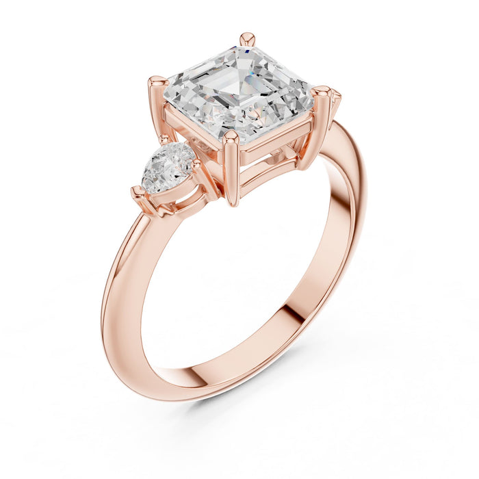 Asscher Lab Grown Diamond Three-Stone Engagement Ring rose gold video