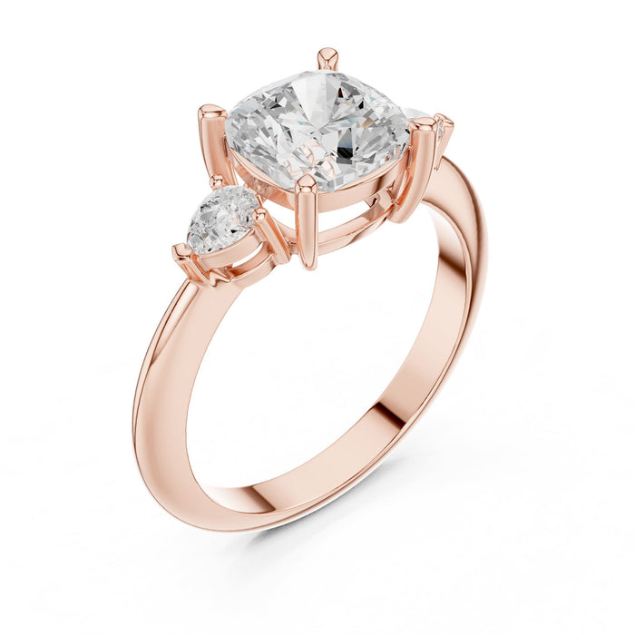 Cushion Lab Grown Diamond Three-Stone Engagement Ring rose gold video